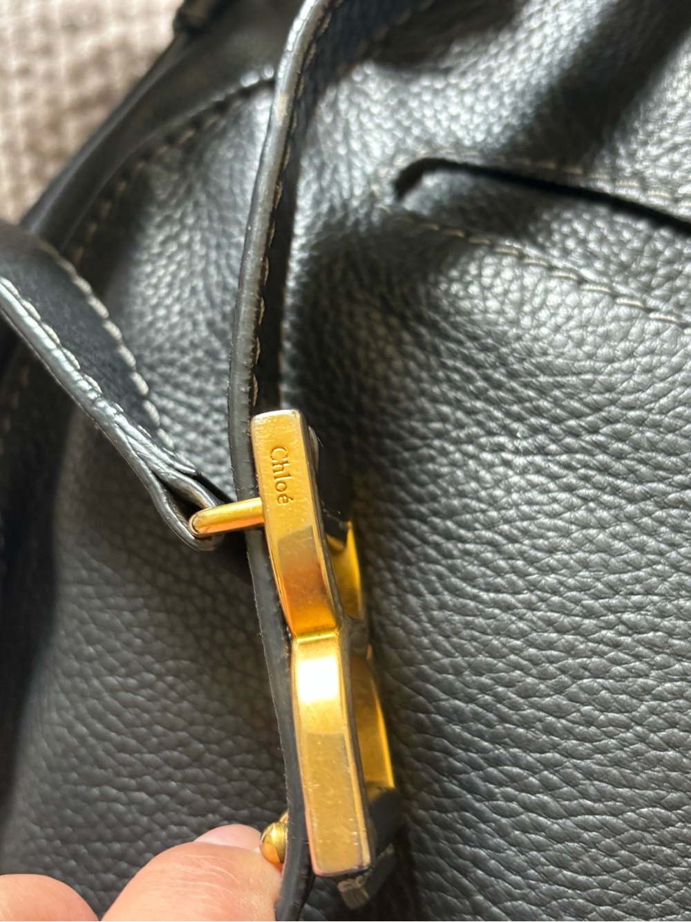 Chloe Black Leather Curved Saddle Crossbody with Gold Accents - Picture 5 of 10